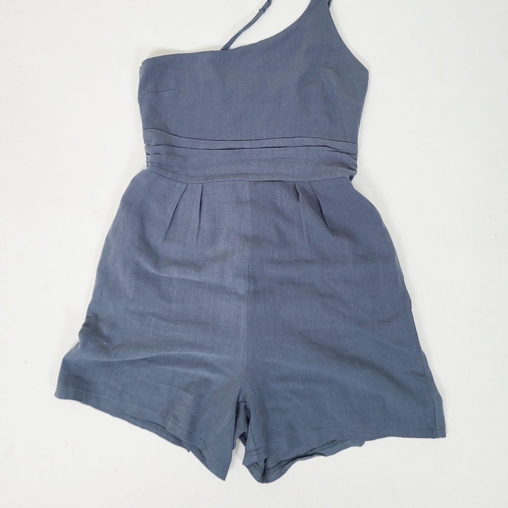 *Free With Purchase* Linen Romper Asymmetrical Straps Spaghetti Sleeveless Tube - Picture 3 of 9